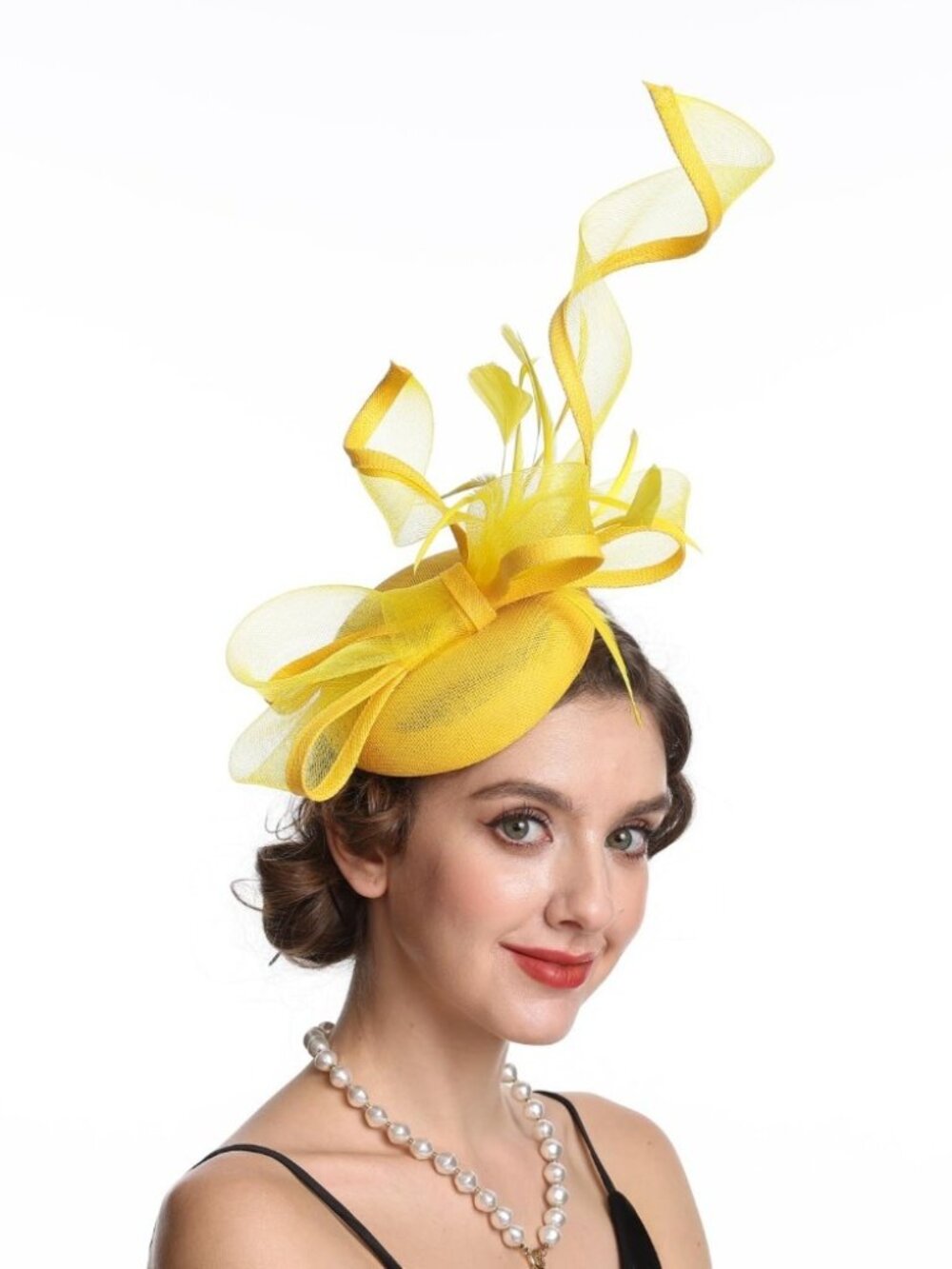 Women’s Feather Fascinator Derby Bridal Hat-Hj12-solid Yellow